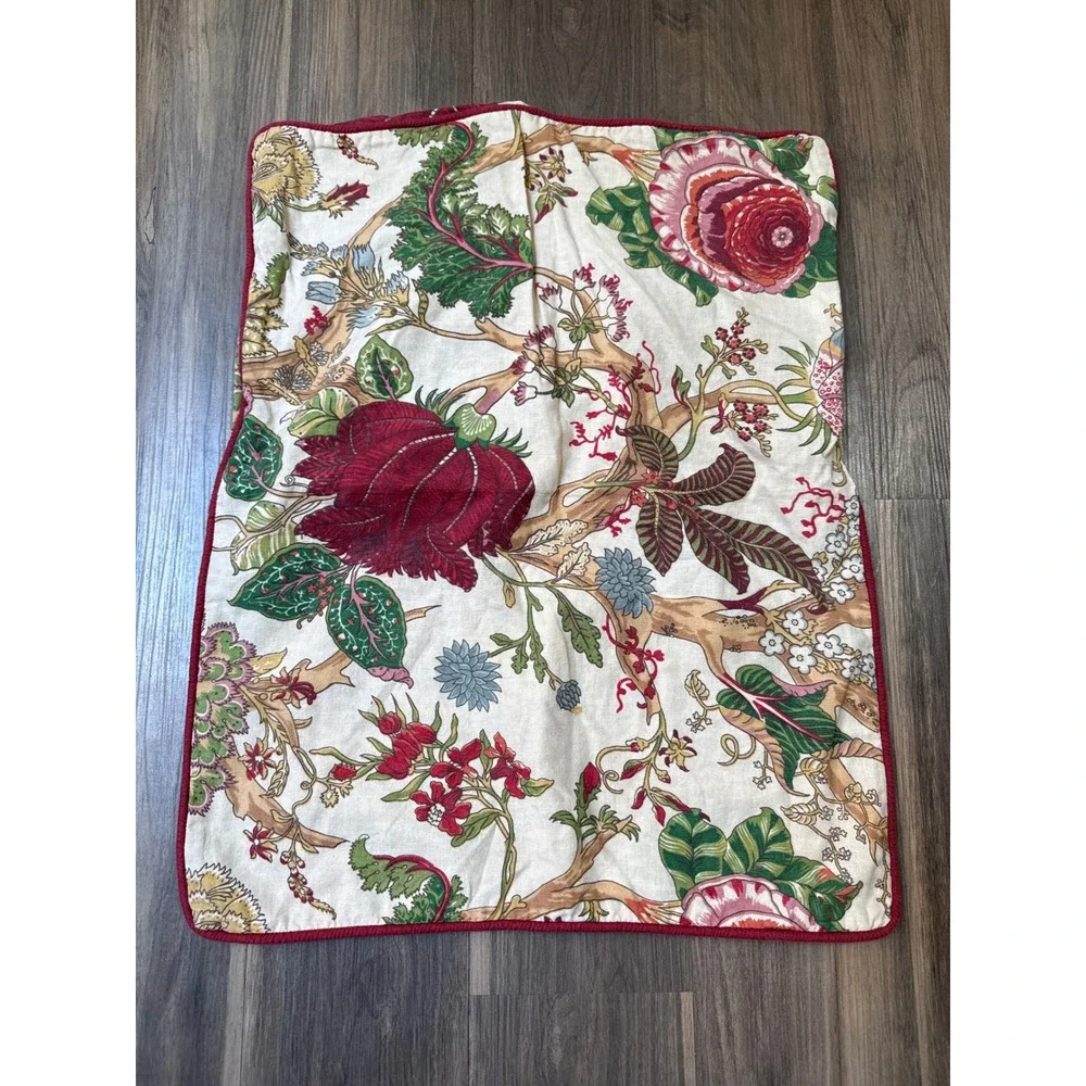 Pottery Barn Floral Pillow Shams Set of 3 Standard Cream Red Linen Blend Chintz